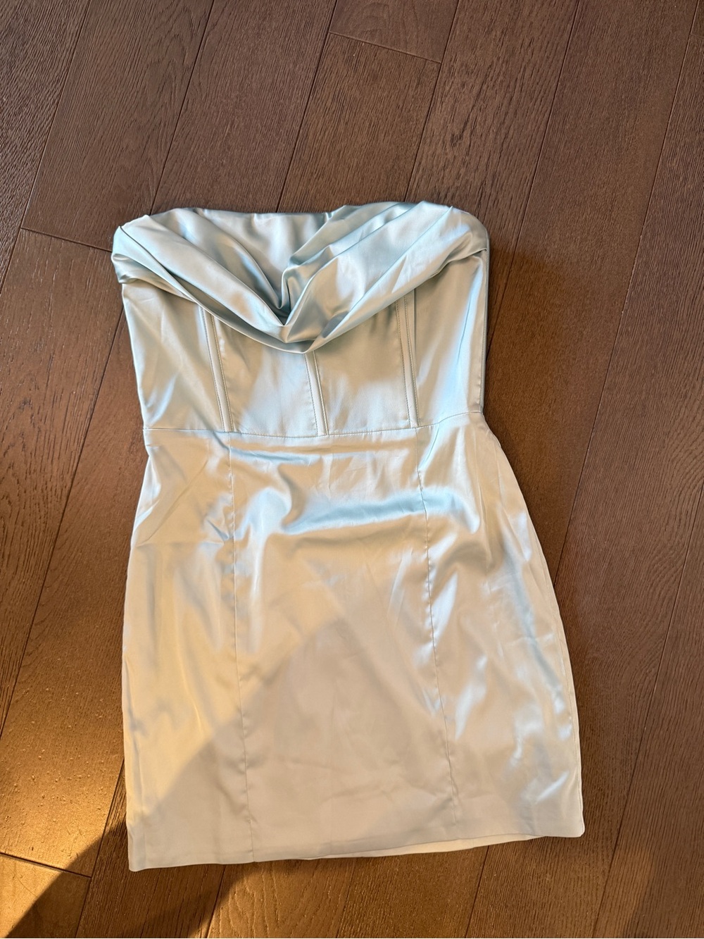 Strapless Light Mint Satin Cocktail Dress